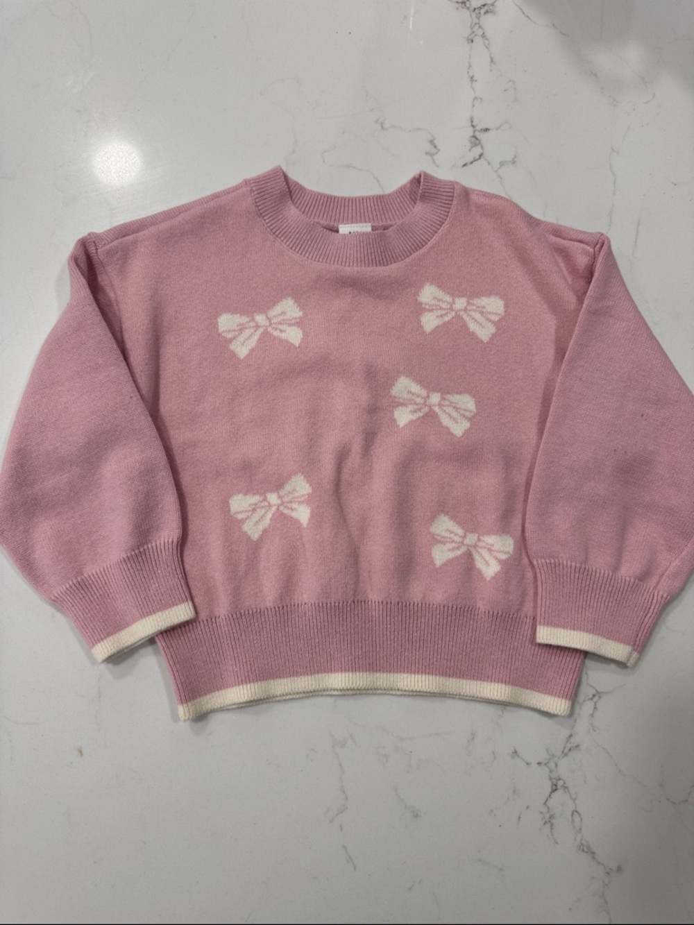 Pink Bow-Pattern Crewneck Sweater for 2 Year Old Girl
